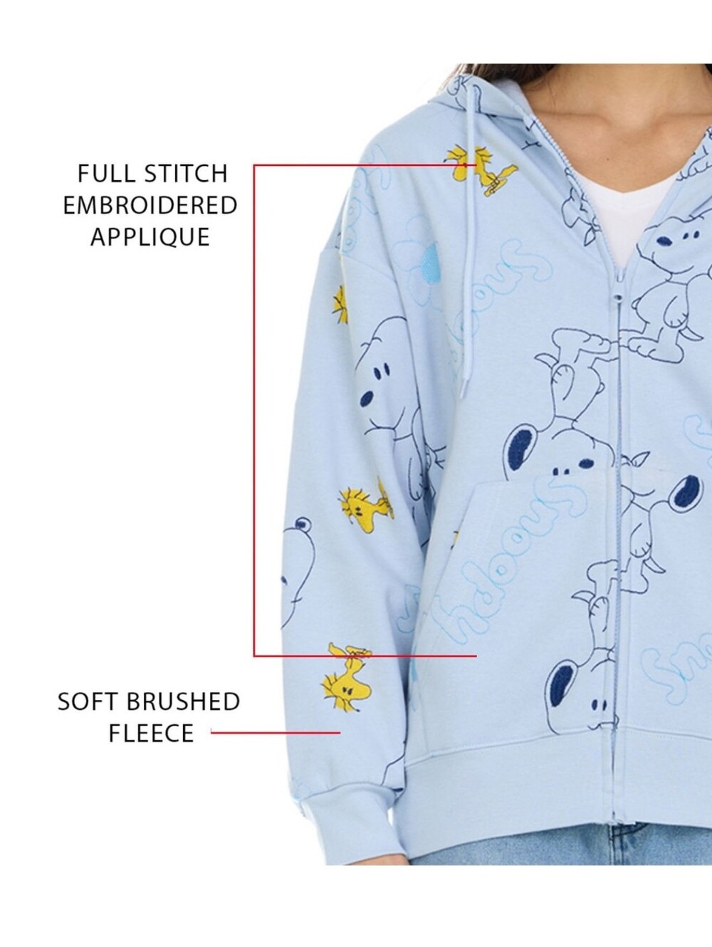 Peanuts Light Blue Snoopy & Woodstock Zip-Up Hoodie - Picture 7 of 8